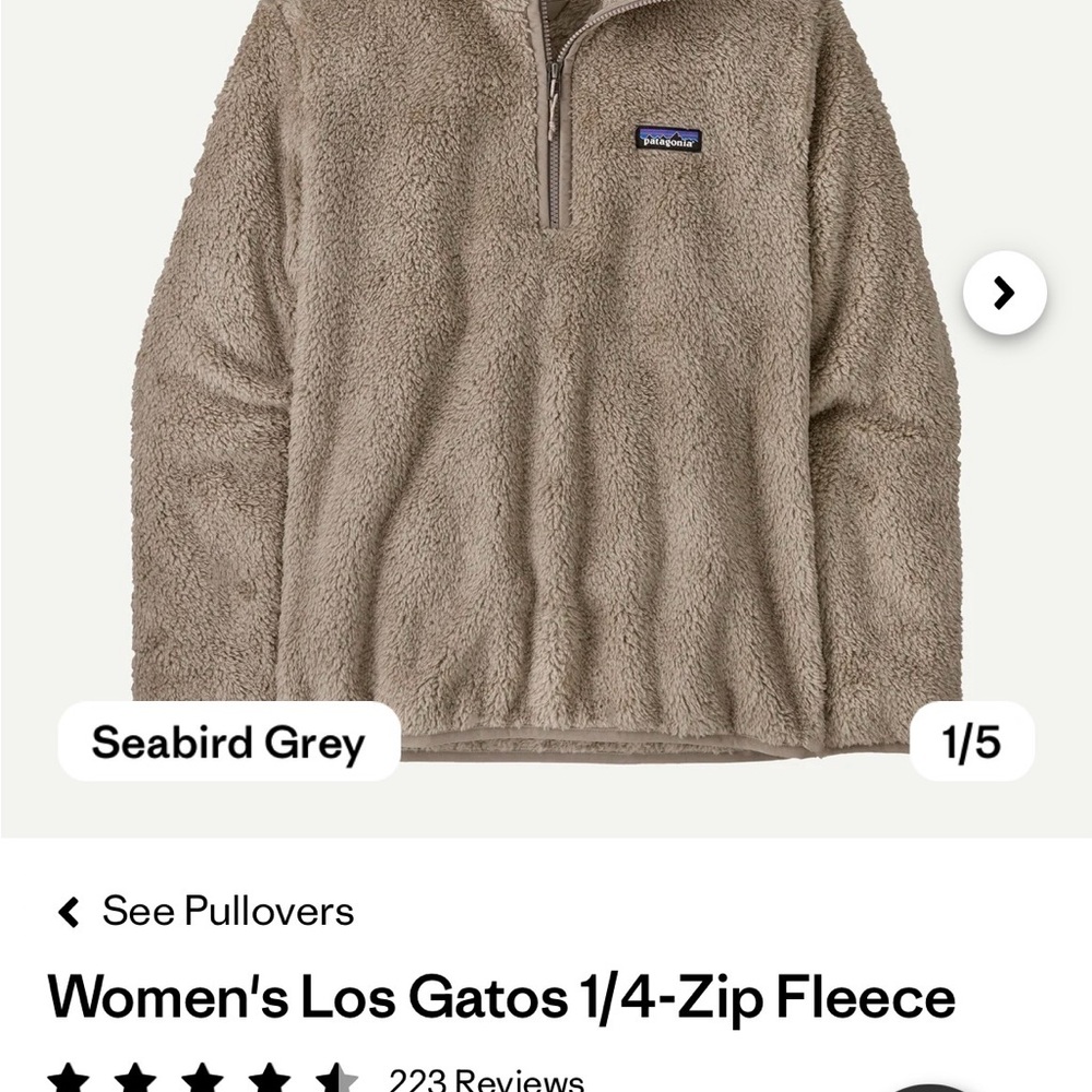 Patagonia Seabird Grey 1/4-Zip Fleece Pullover